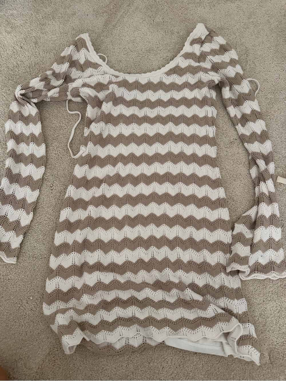 Women’s Cream and Taupe Chevron Knit Sweater Dress